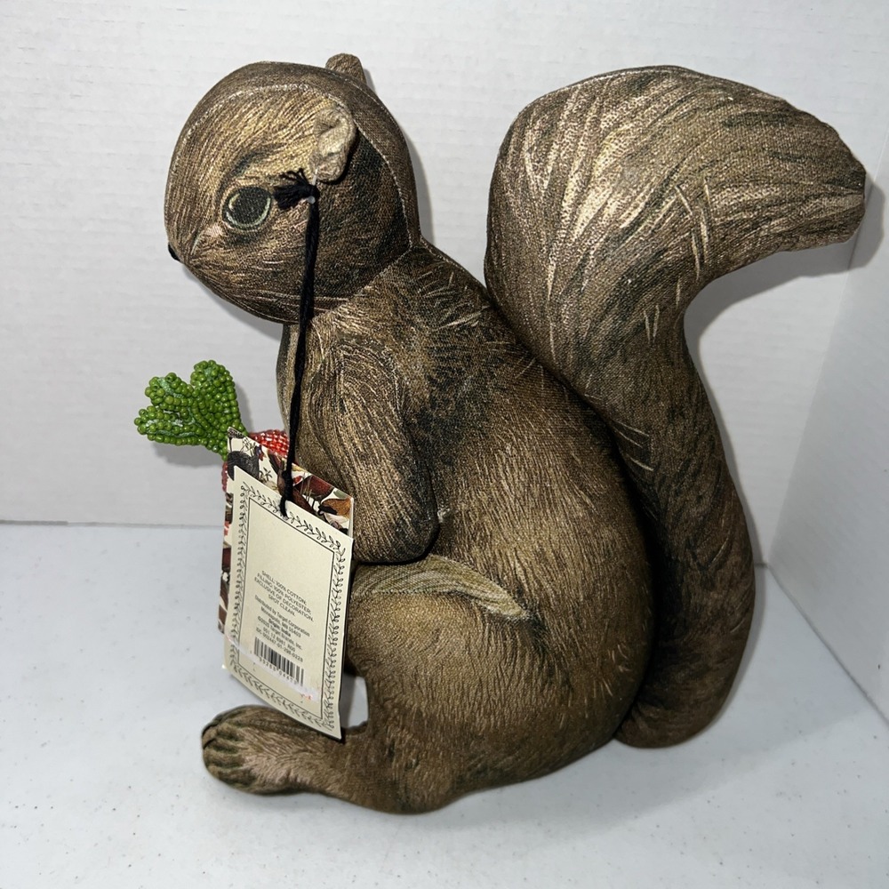 John Derian for Target 2025 Plush Woodland Squirrel holding Radish Pillow 11"X6"